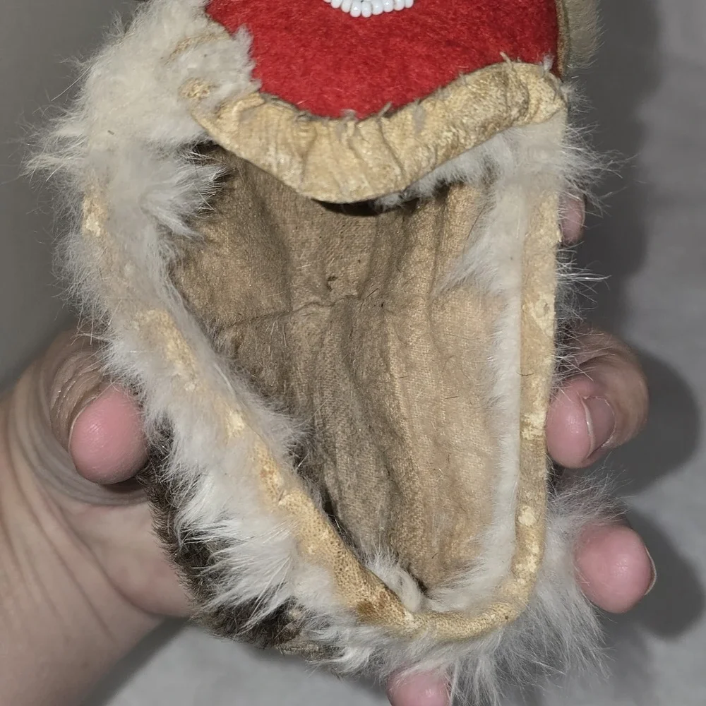 VTG Native American Beaded Child Moccasins Size 1 Fur Lined Thunderbird Handmade